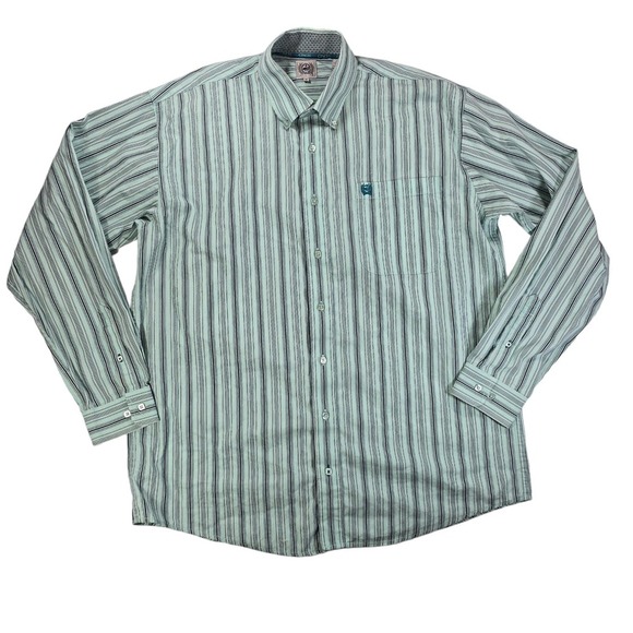Cinch Button Shirt Mens M Mint Green Striped Western Cowboy Rodeo Long Sleeve - Picture 2 of 8